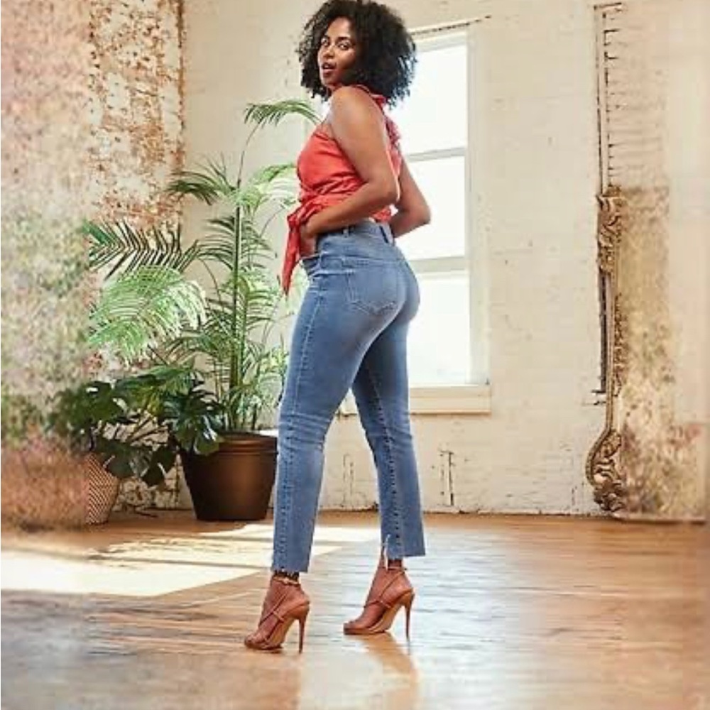 Express Stretch Slim Ankle Super High Rise Ripped Knee Jeans 00R